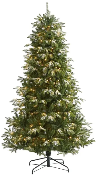 7ft. Pre-Lit Snowed Grand Teton Artificial Christmas Tree in Green by Bellanest