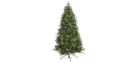 6ft. Pre-Lit Grand Teton Spruce Flat Back Artificial Christmas Tree in Green by Bellanest