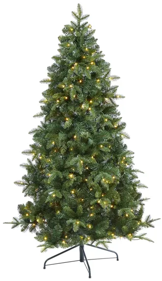 6ft. Pre-Lit Grand Teton Spruce Flat Back Artificial Christmas Tree in Green by Bellanest