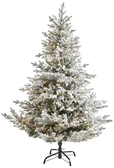 6ft. Pre-Lit Flocked Fraser Fir Artificial Christmas Tree in Green by Bellanest