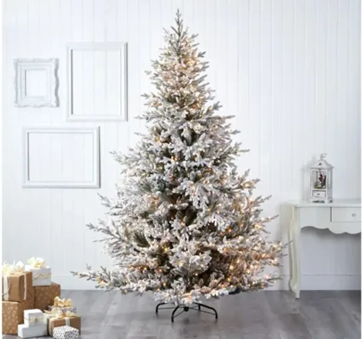 8ft. Pre-Lit Flocked Fraser Fir Artificial Christmas Tree