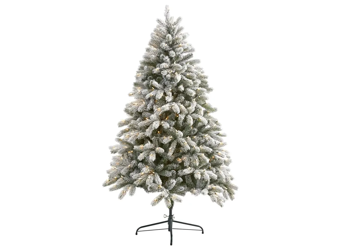 6ft. Pre-Lit Flocked South Carolina Spruce Artificial Christmas Tree in Green by Bellanest