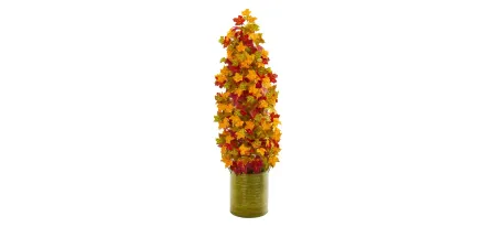 41in. Autumn Maple Artificial Tree in Green Metal Planter in Orange/Yellow by Bellanest