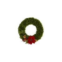 18in. Tea Leaf, Poinsettia and Pine Artificial Wreath in Green by Bellanest