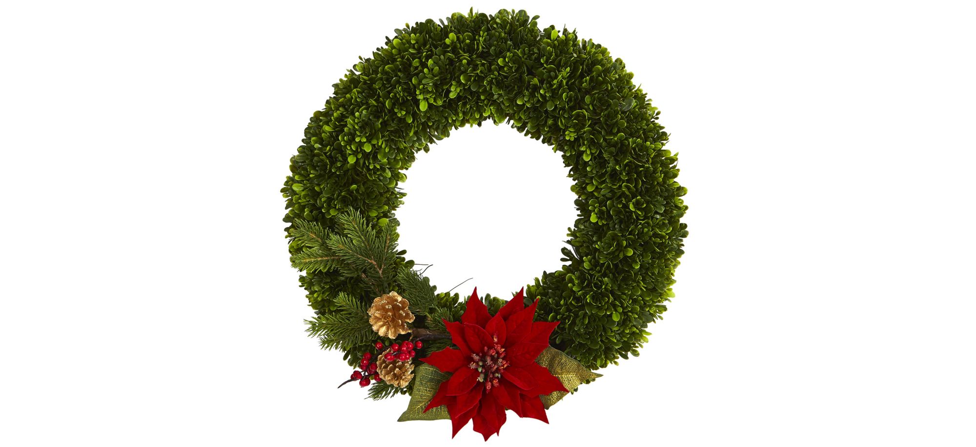 18in. Tea Leaf, Poinsettia and Pine Artificial Wreath in Green by Bellanest