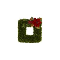 16in. Tea Leaf and Poinsettia Artificial Square Wreath in Green by Bellanest