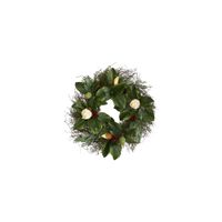 20in. Cedar, Ruscus and Magnolia with Berries Artificial Wreath in Green by Bellanest