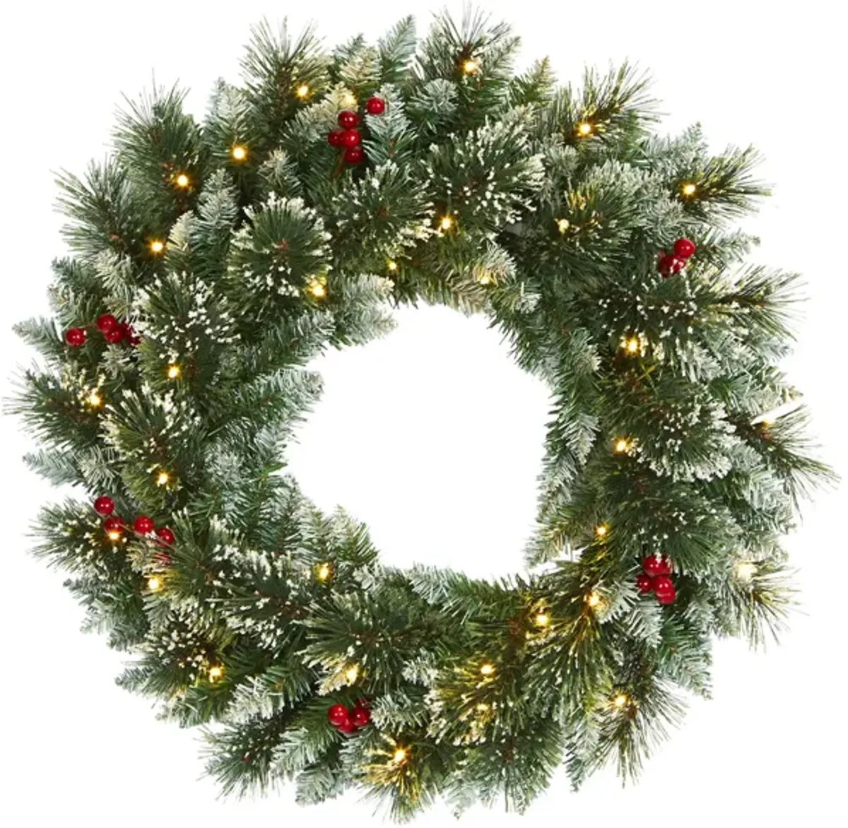 24in. Pre-Lit Frosted Swiss Pine Artificial Wreath