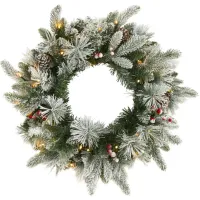20in. Pre-Lit Flocked Mixed Pine Artificial Christmas Wreath in Green by Bellanest