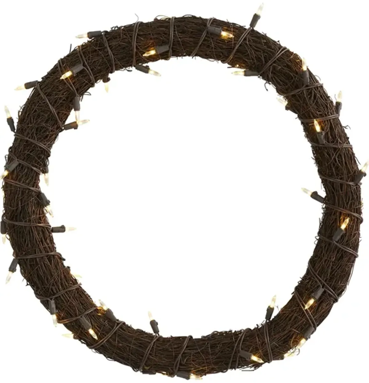 20in. Vine Wreath with 50 White Warm LED Lights in Brown by Bellanest