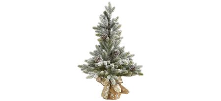 28in. Flocked Artificial Christmas Tree with Pine Cones in Green by Bellanest