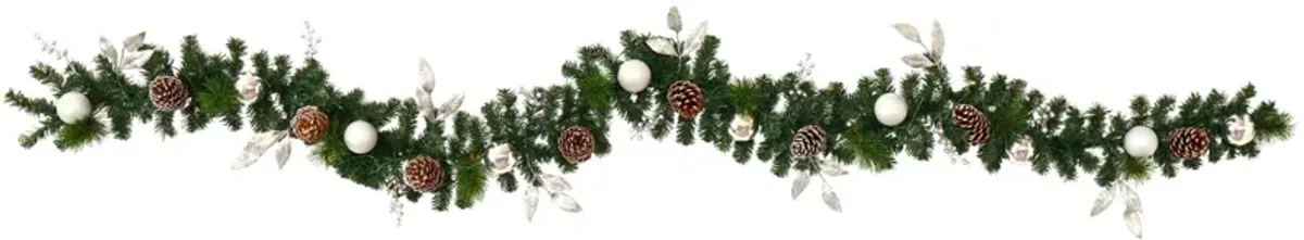 9ft. Ornament and Pinecone Artificial Christmas Garland with 50 Clear LED Lights