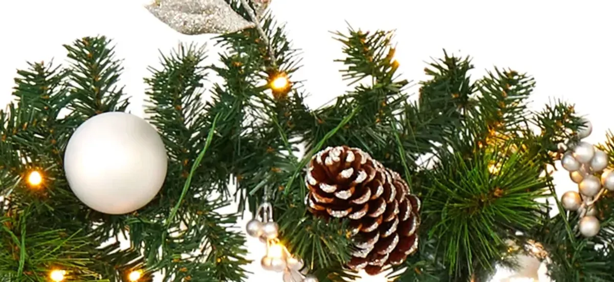9ft. Ornament and Pinecone Artificial Christmas Garland with 50 Clear LED Lights