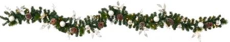 9ft. Ornament and Pinecone Artificial Christmas Garland with 50 Clear LED Lights in Green by Bellanest