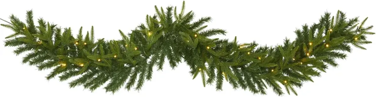 6ft. Green Pine Artificial Christmas Garland with 35 Clear LED Lights in Green by Bellanest