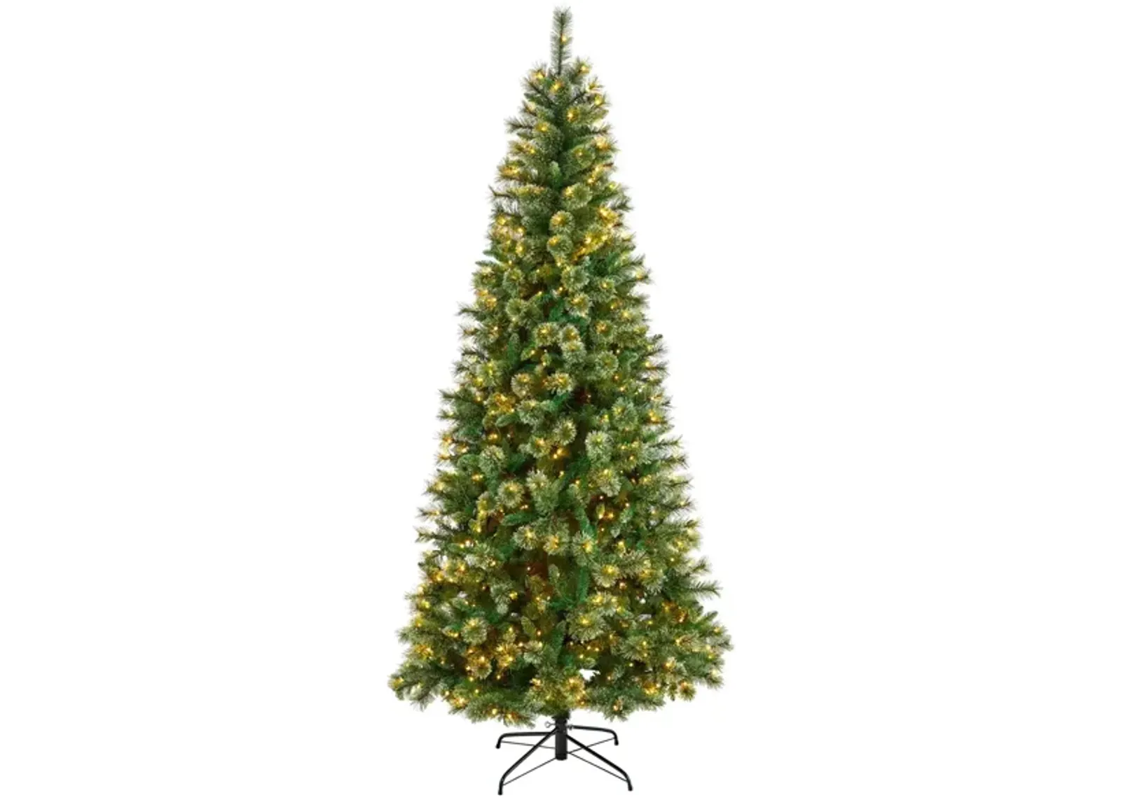 8' Wisconsin Slim Snow Tip Artificial Christmas Tree with Clear LED Lights and Bendable Branches in Green by Bellanest