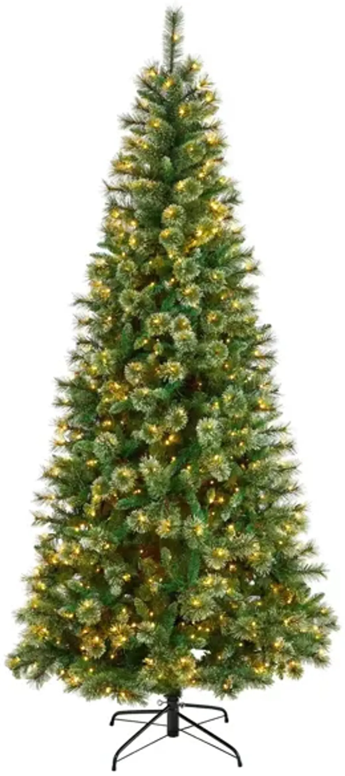 8' Wisconsin Slim Snow Tip Artificial Christmas Tree with Clear LED Lights and Bendable Branches in Green by Bellanest