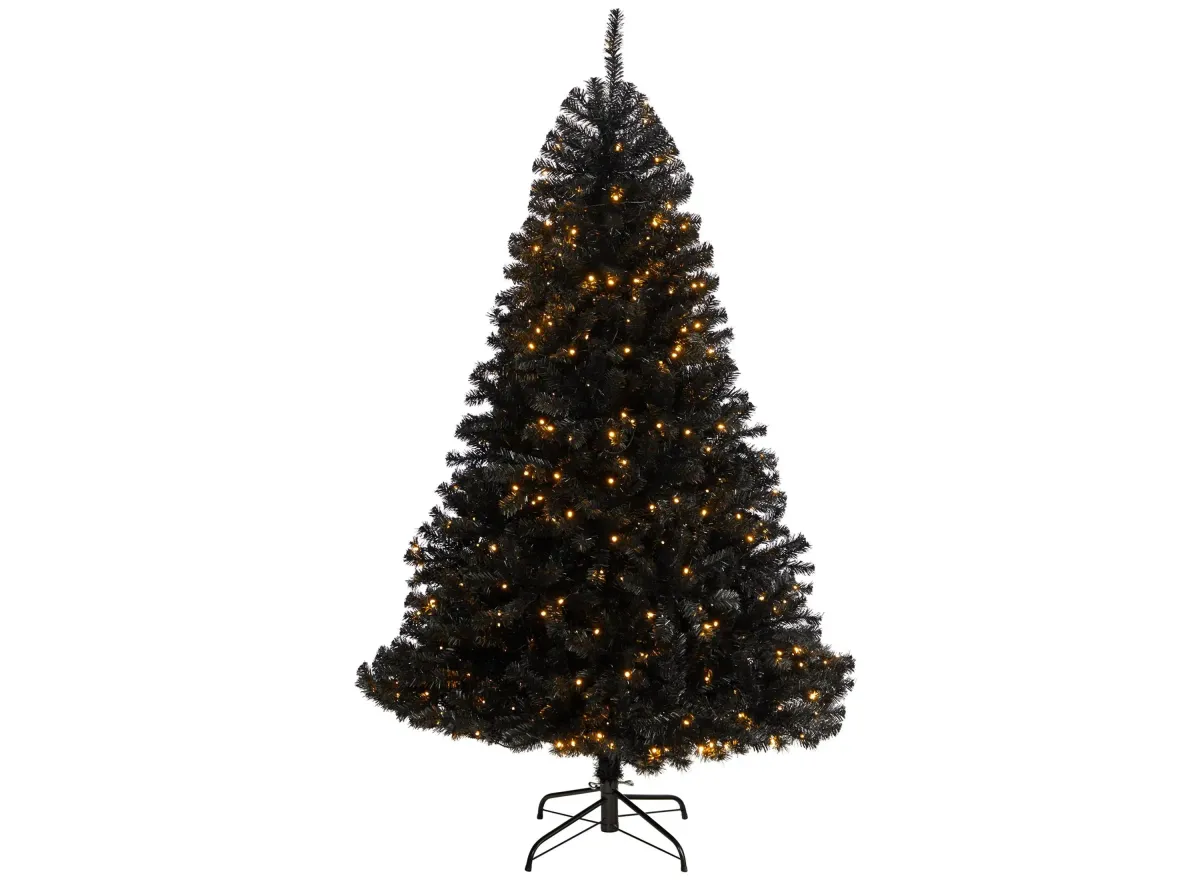 6' Black Artificial Tree with Clear LED Lights in Black by Bellanest