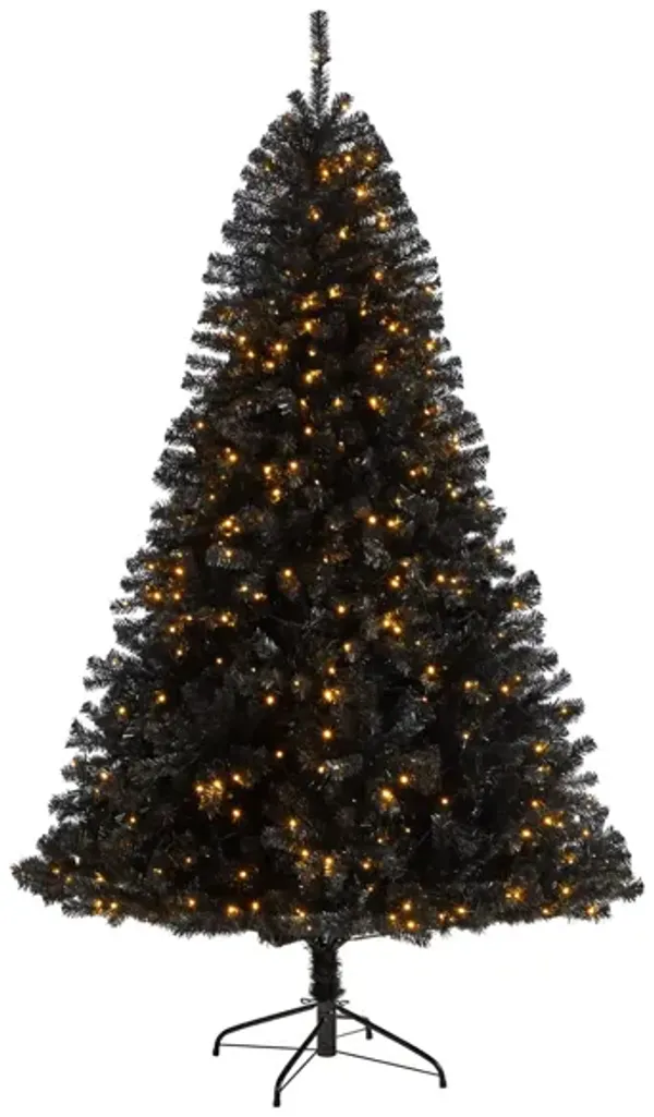 7' Black Artificial Tree with Clear LED Lights
