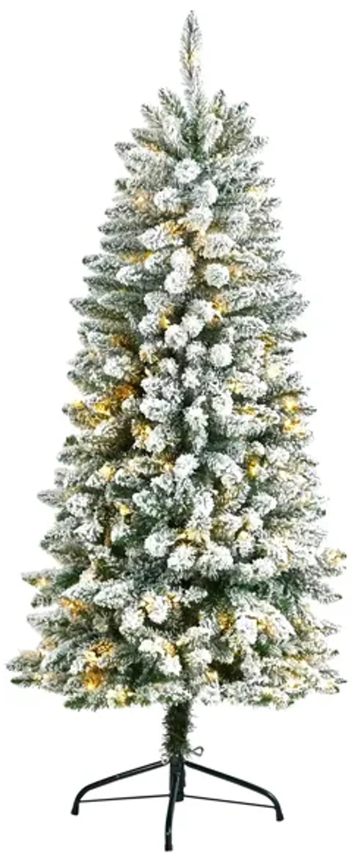 5' Slim Flocked Fir Artificial Christmas Tree with Warm White LED Lights and Bendable Branches