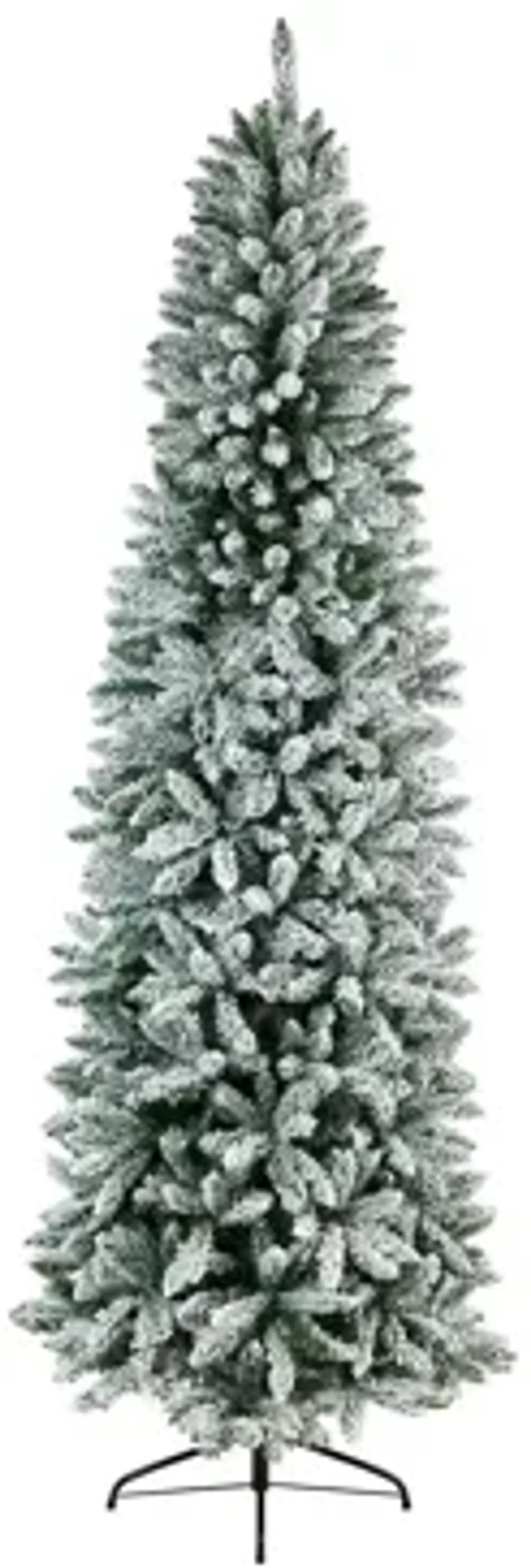 9' Slim Flocked Fir Artificial Christmas Tree with Warm White LED Lights and Bendable Branches