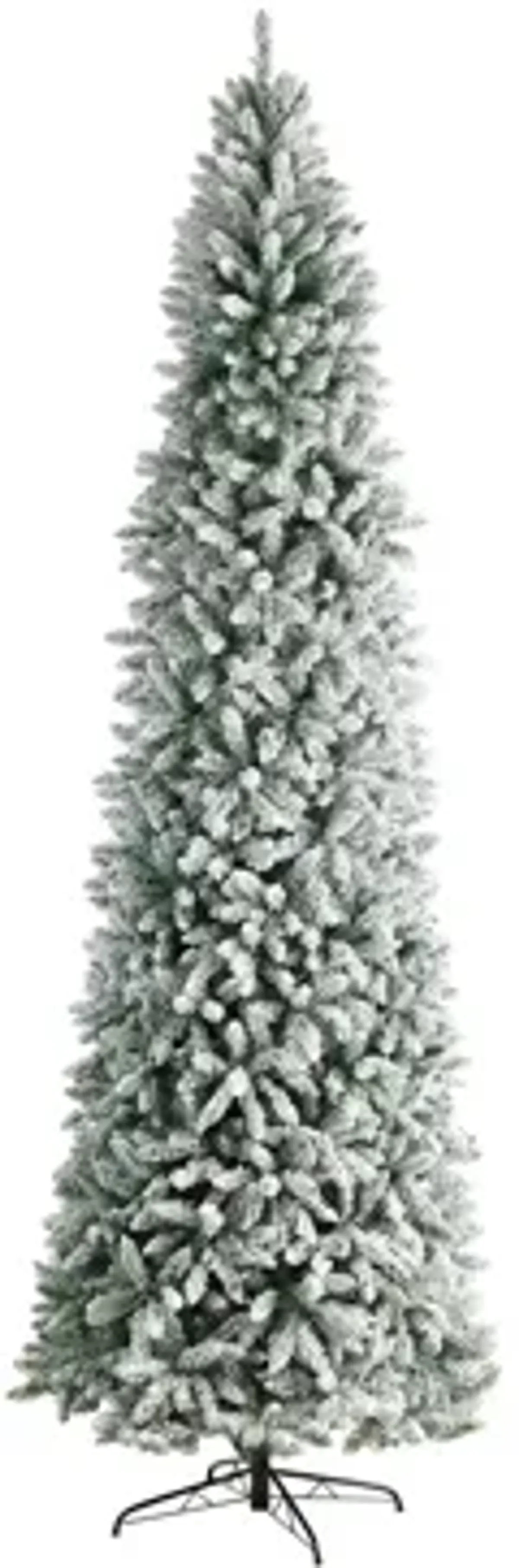 10' Slim Flocked Fir Artificial Christmas Tree with Warm White LED Lights and Bendable Branches