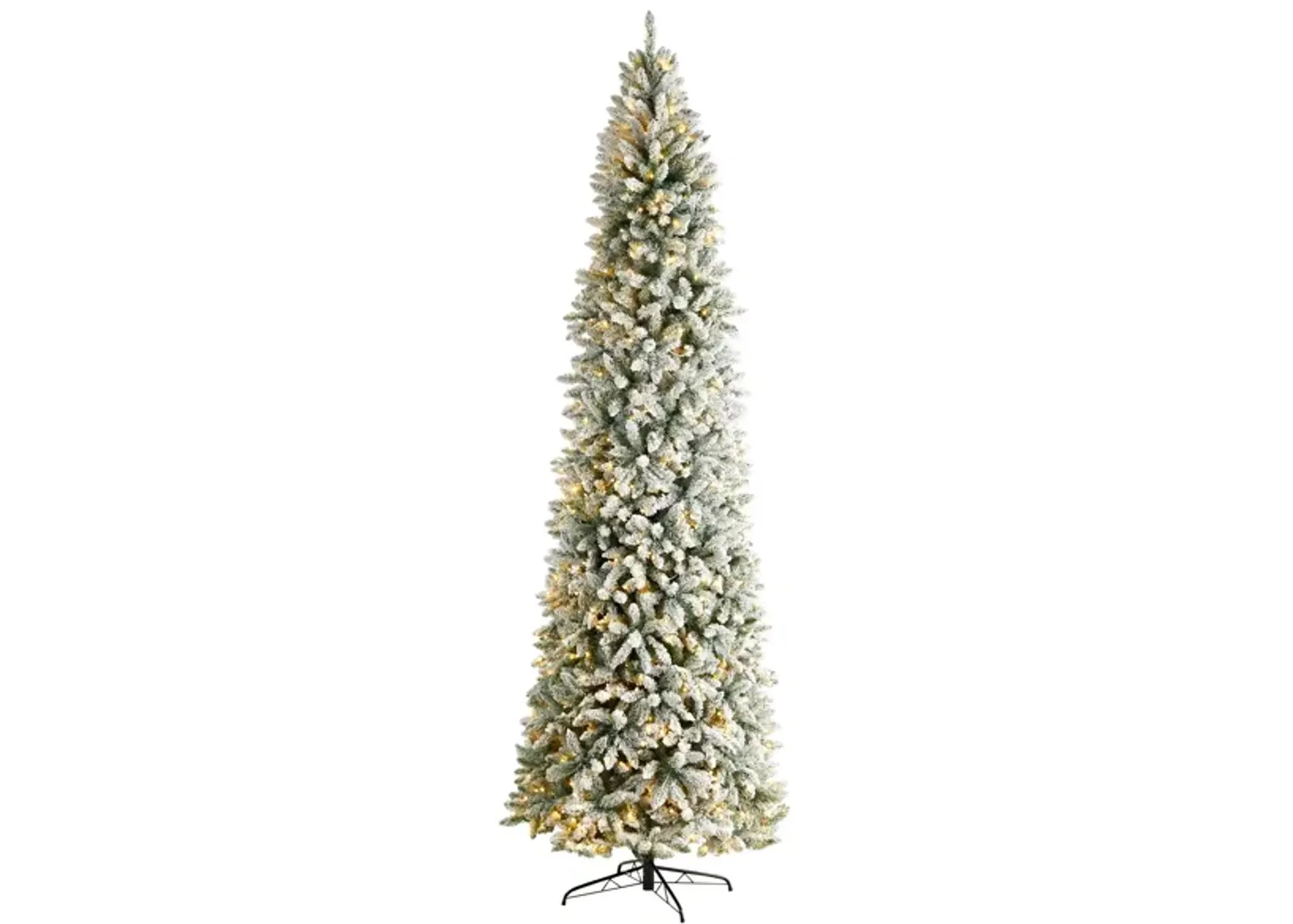 10' Slim Flocked Fir Artificial Christmas Tree with Warm White LED Lights and Bendable Branches in Green by Bellanest