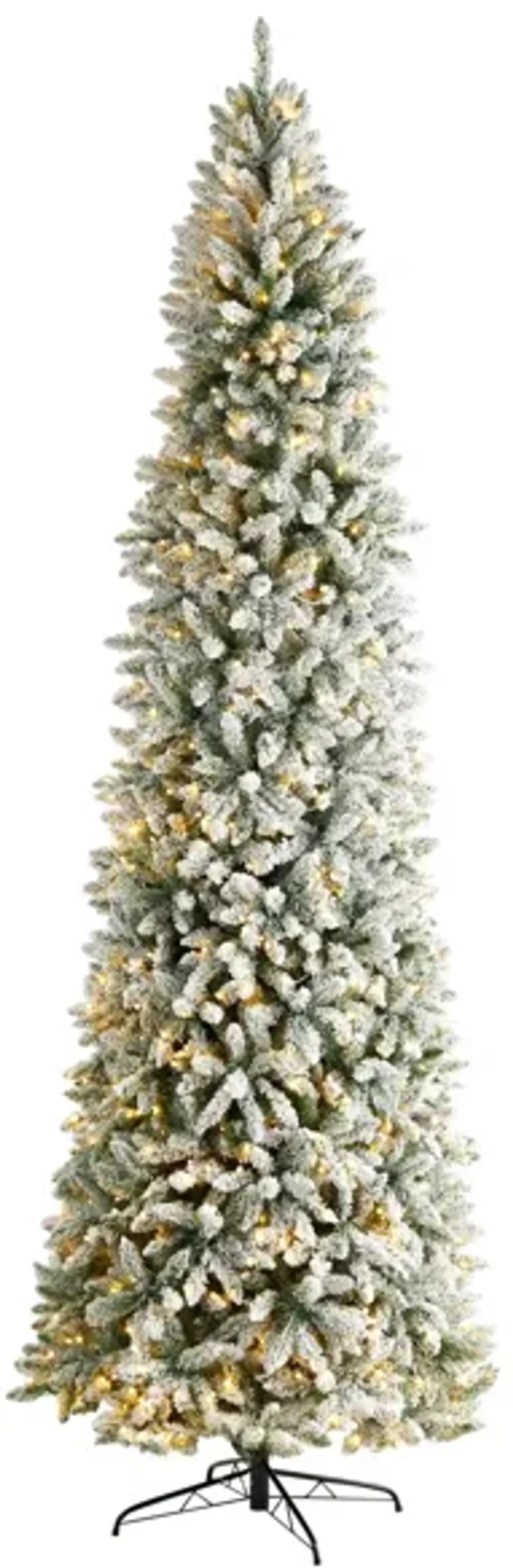 10' Slim Flocked Fir Artificial Christmas Tree with Warm White LED Lights and Bendable Branches in Green by Bellanest