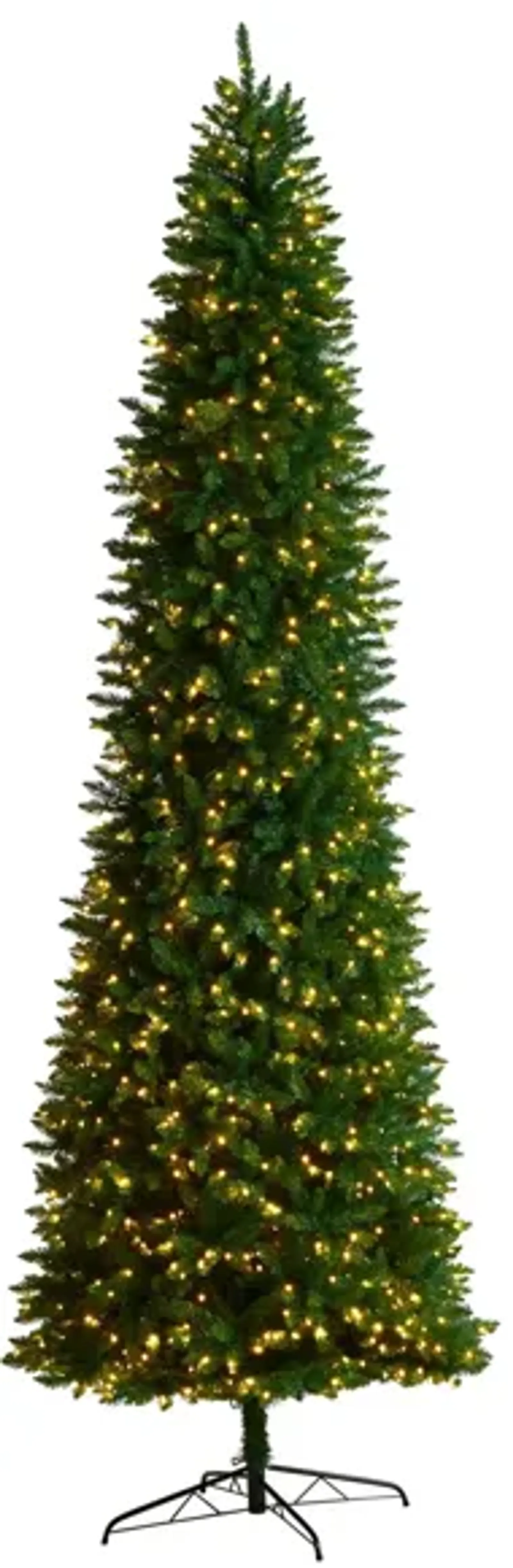 11' Slim Green Mountain Pine Artificial Christmas Tree with Clear LED Lights and Bendable Branches