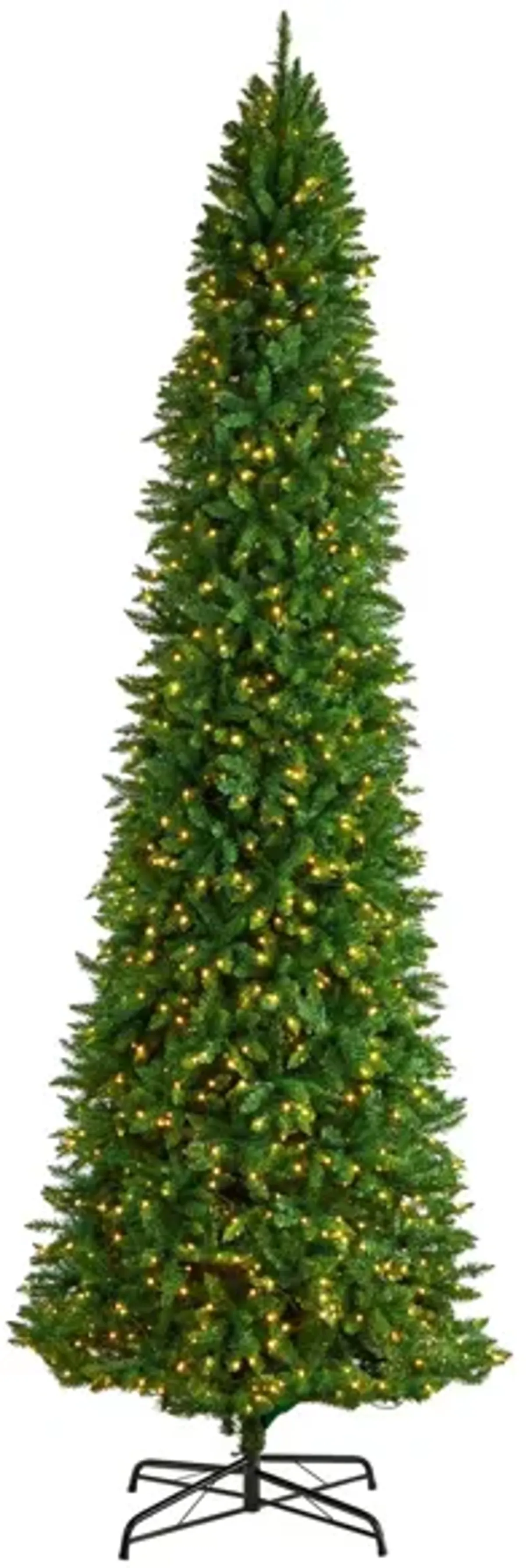 12' Slim Green Mountain Pine Artificial Christmas Tree with Clear LED Lights in Green by Bellanest