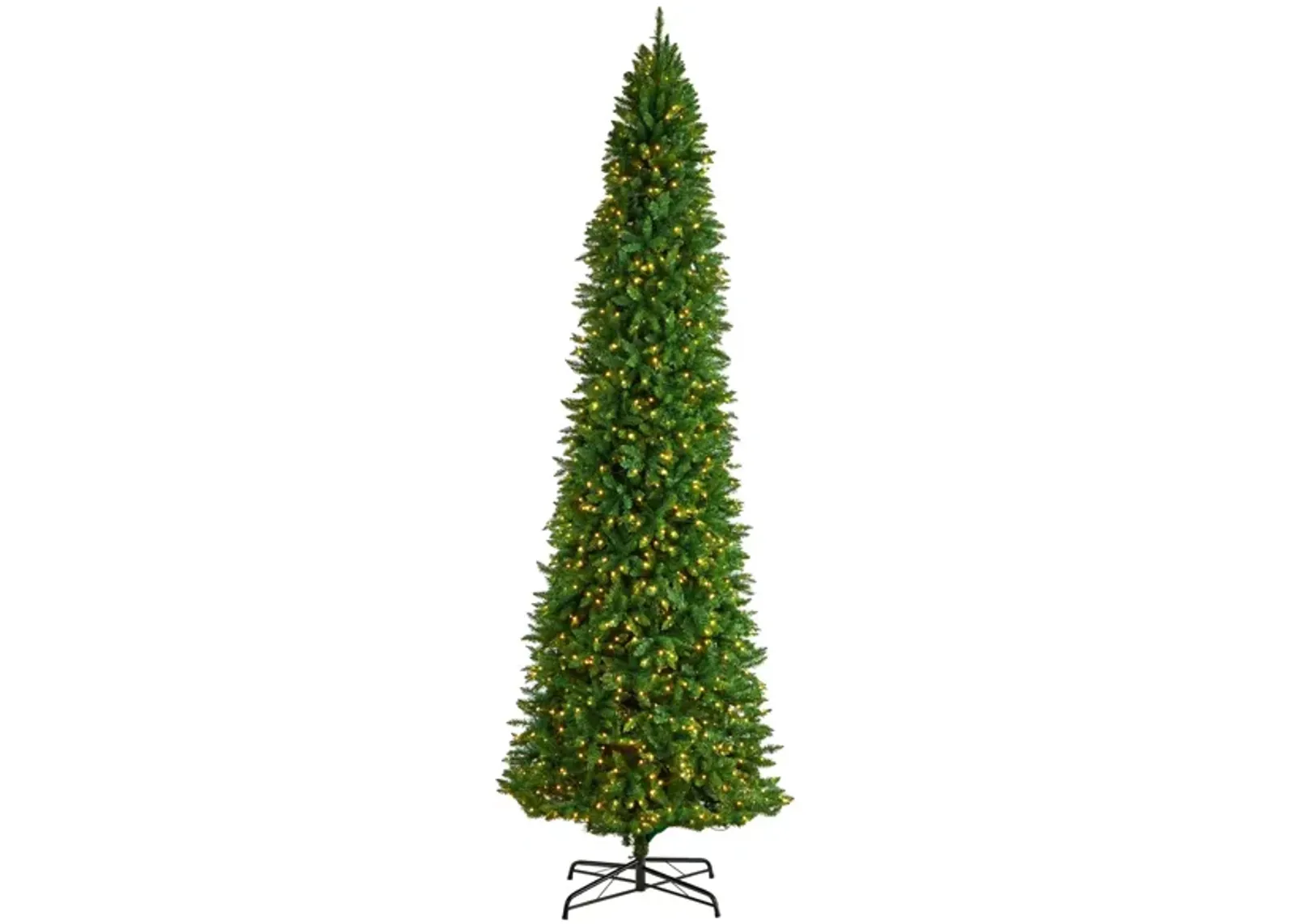 12' Slim Green Mountain Pine Artificial Christmas Tree with Clear LED Lights in Green by Bellanest