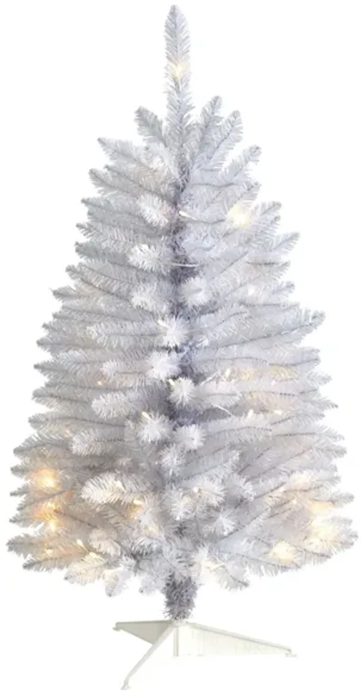 3' Slim White Artificial Christmas Tree with Warm White LED Lights and Bendable Branches in White by Bellanest