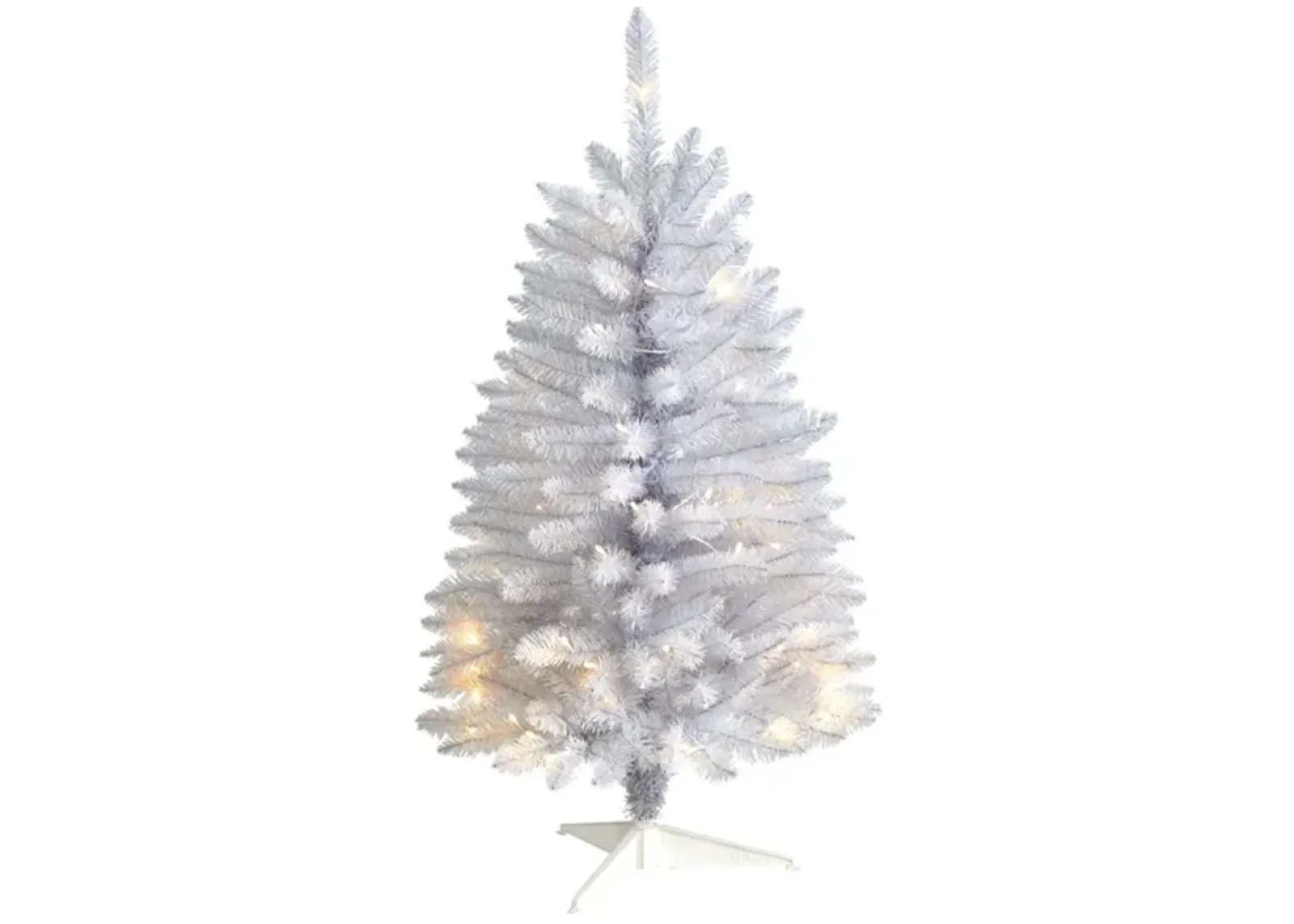 3' Slim White Artificial Christmas Tree with Warm White LED Lights and Bendable Branches in White by Bellanest