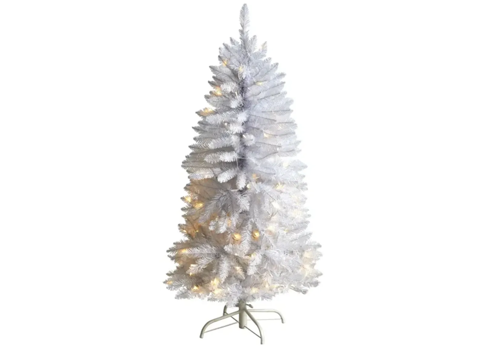 4' Slim White Artificial Christmas Tree with Warm White LED Lights and Bendable Branches in White by Bellanest