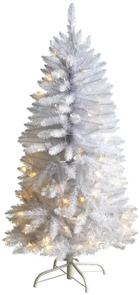 4' Slim White Artificial Christmas Tree with Warm White LED Lights and Bendable Branches in White by Bellanest