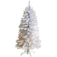 4' Slim White Artificial Christmas Tree with Warm White LED Lights and Bendable Branches in White by Bellanest