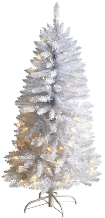 4' Slim White Artificial Christmas Tree with Warm White LED Lights and Bendable Branches in White by Bellanest