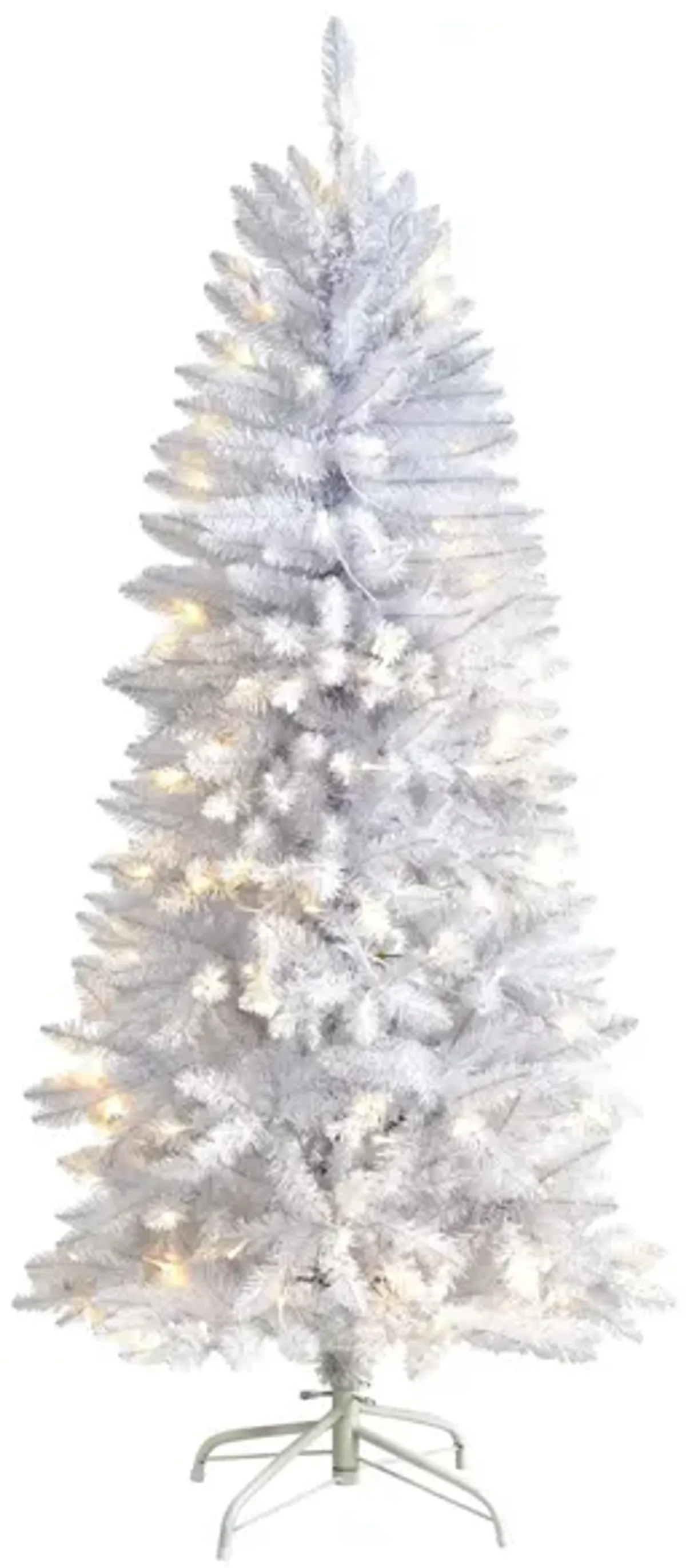 5' Slim White Artificial Christmas Tree with Warm White LED Lights and Bendable Branches in White by Bellanest