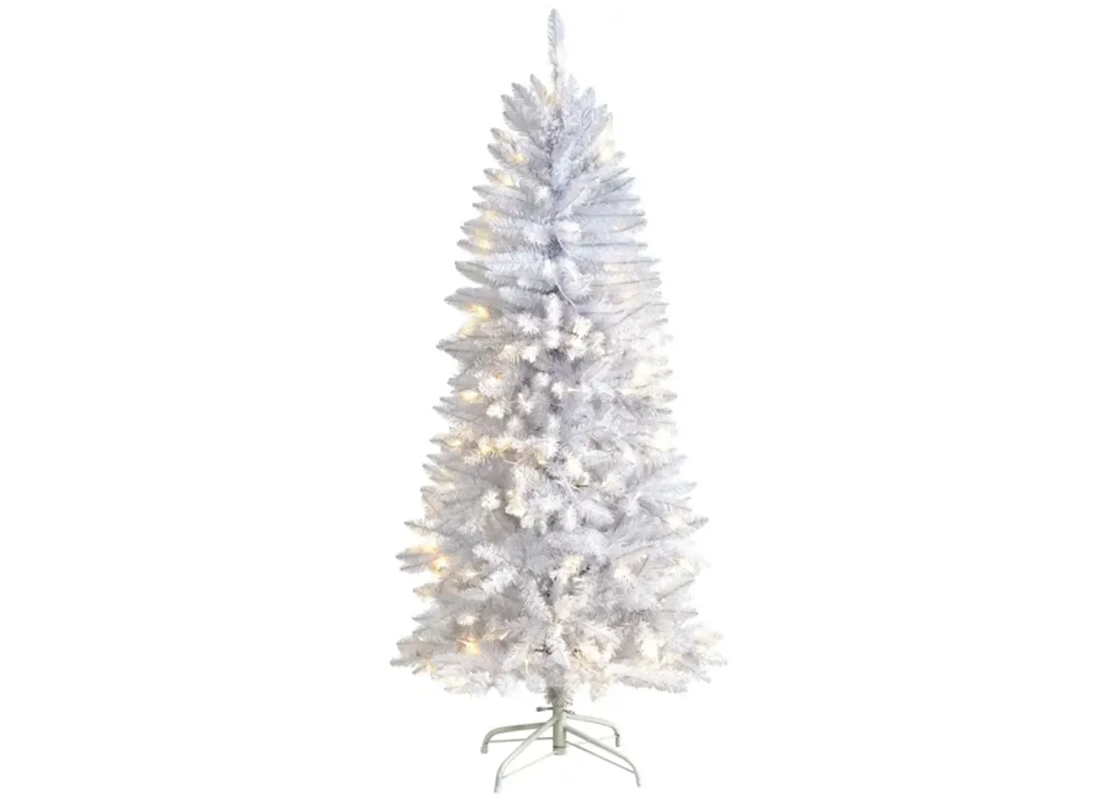 5' Slim White Artificial Christmas Tree with Warm White LED Lights and Bendable Branches in White by Bellanest