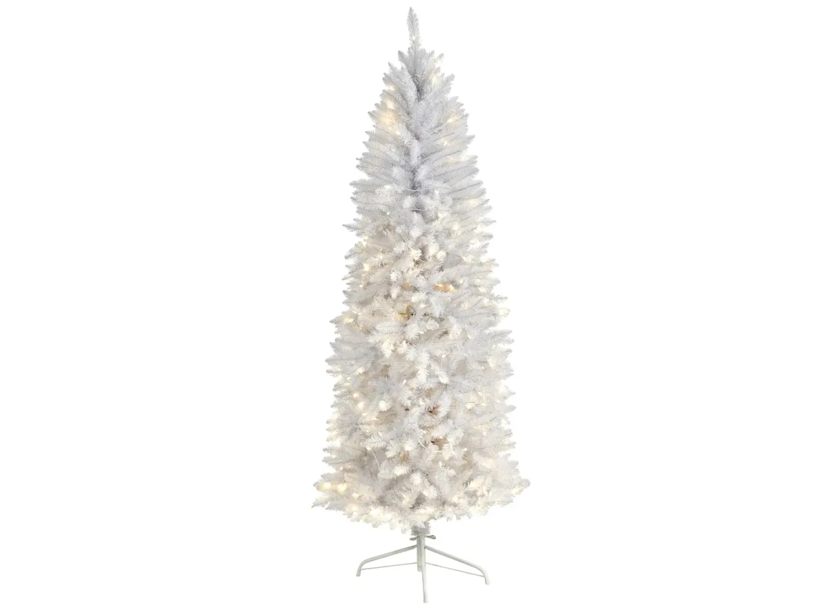 6' Slim White Artificial Christmas Tree with Warm White LED Lights and Bendable Branches in White by Bellanest