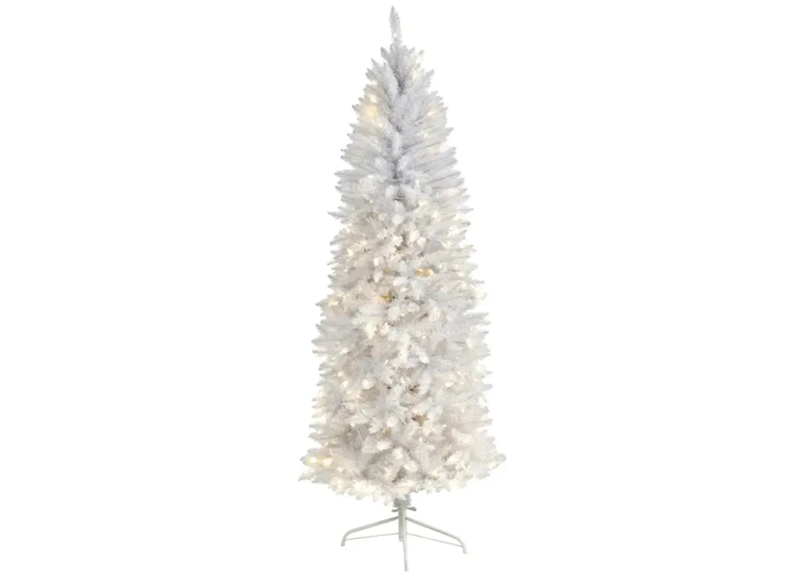 6' Slim White Artificial Christmas Tree with Warm White LED Lights and Bendable Branches