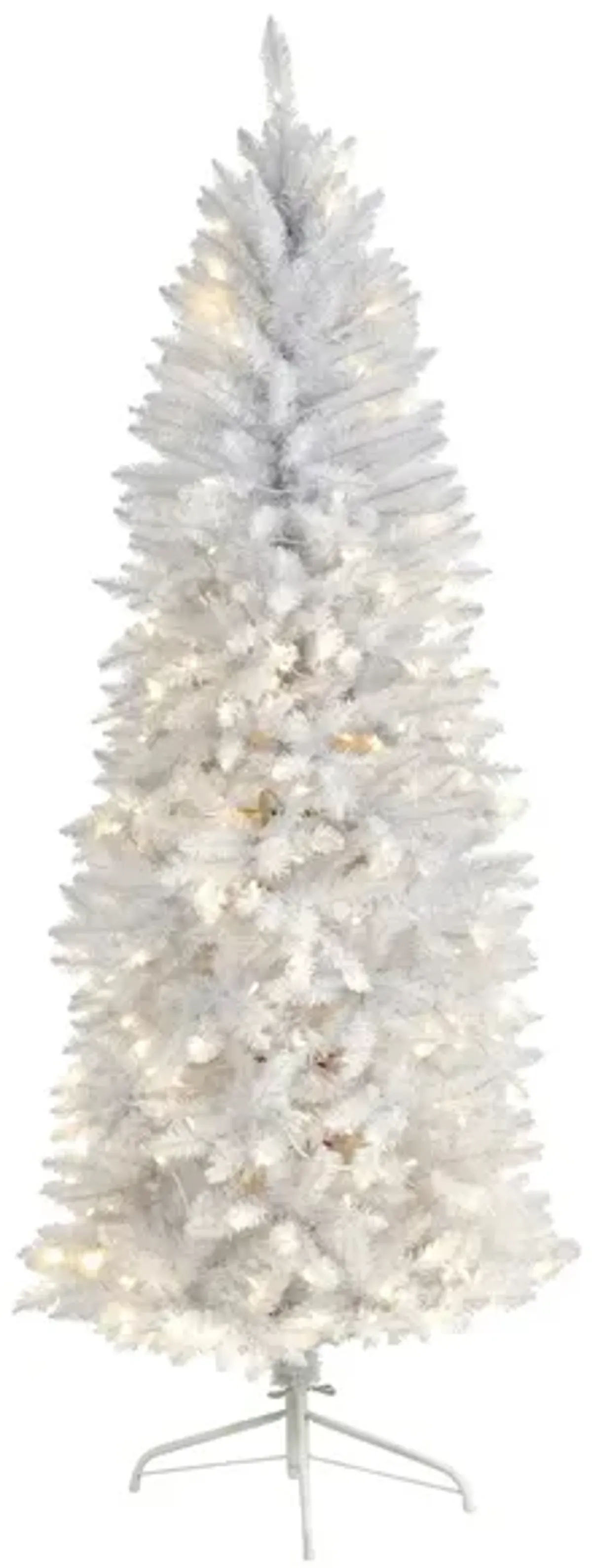 6' Slim White Artificial Christmas Tree with Warm White LED Lights and Bendable Branches