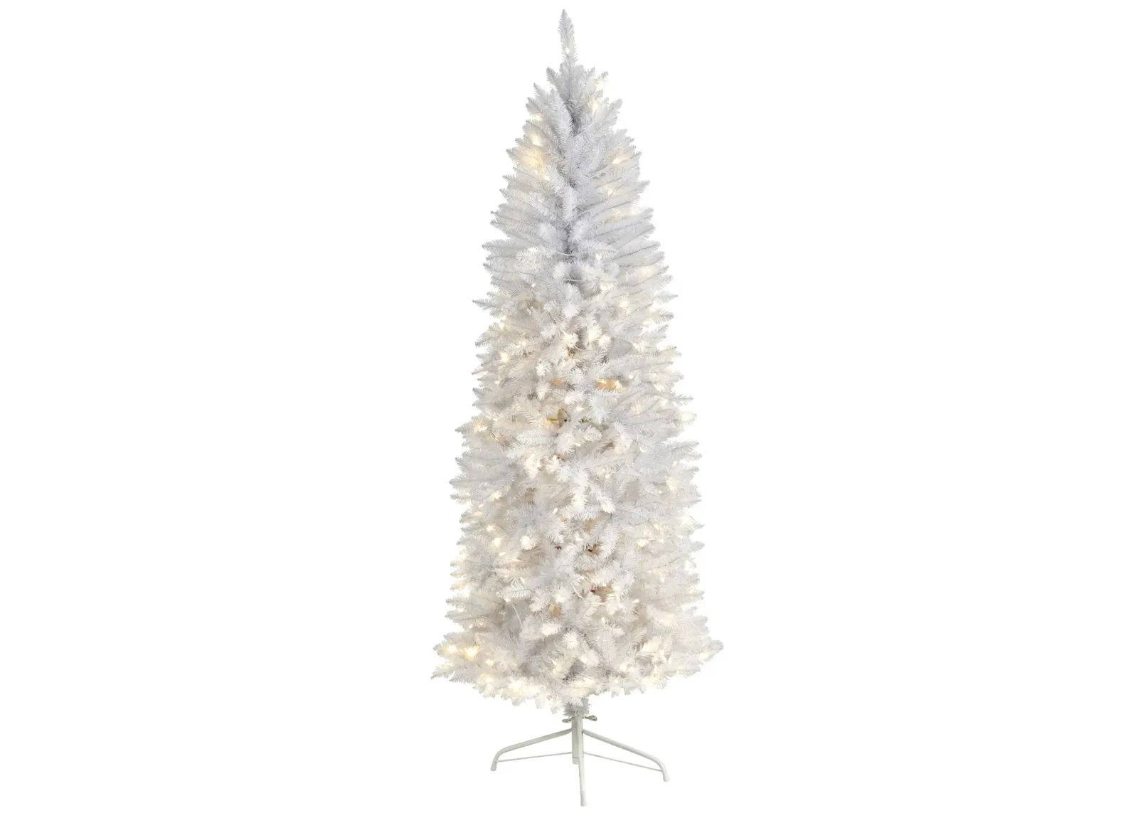 6' Slim White Artificial Christmas Tree with Warm White LED Lights and Bendable Branches in White by Bellanest