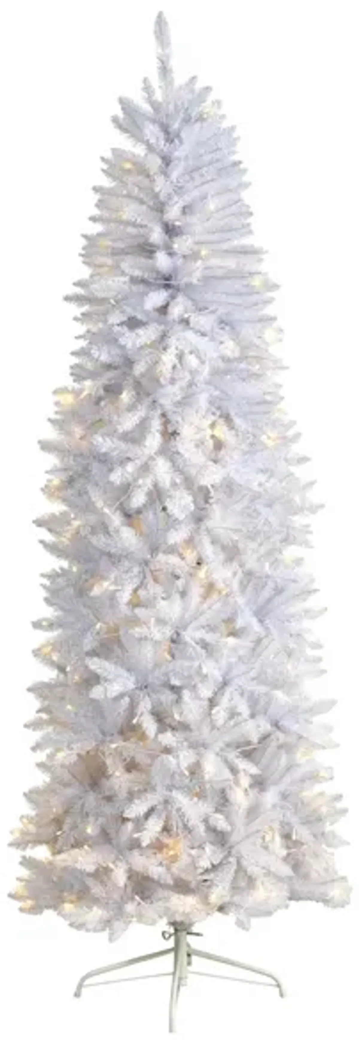 7' Slim White Artificial Christmas Tree with Warm White LED Lights and Bendable Branches in White by Bellanest