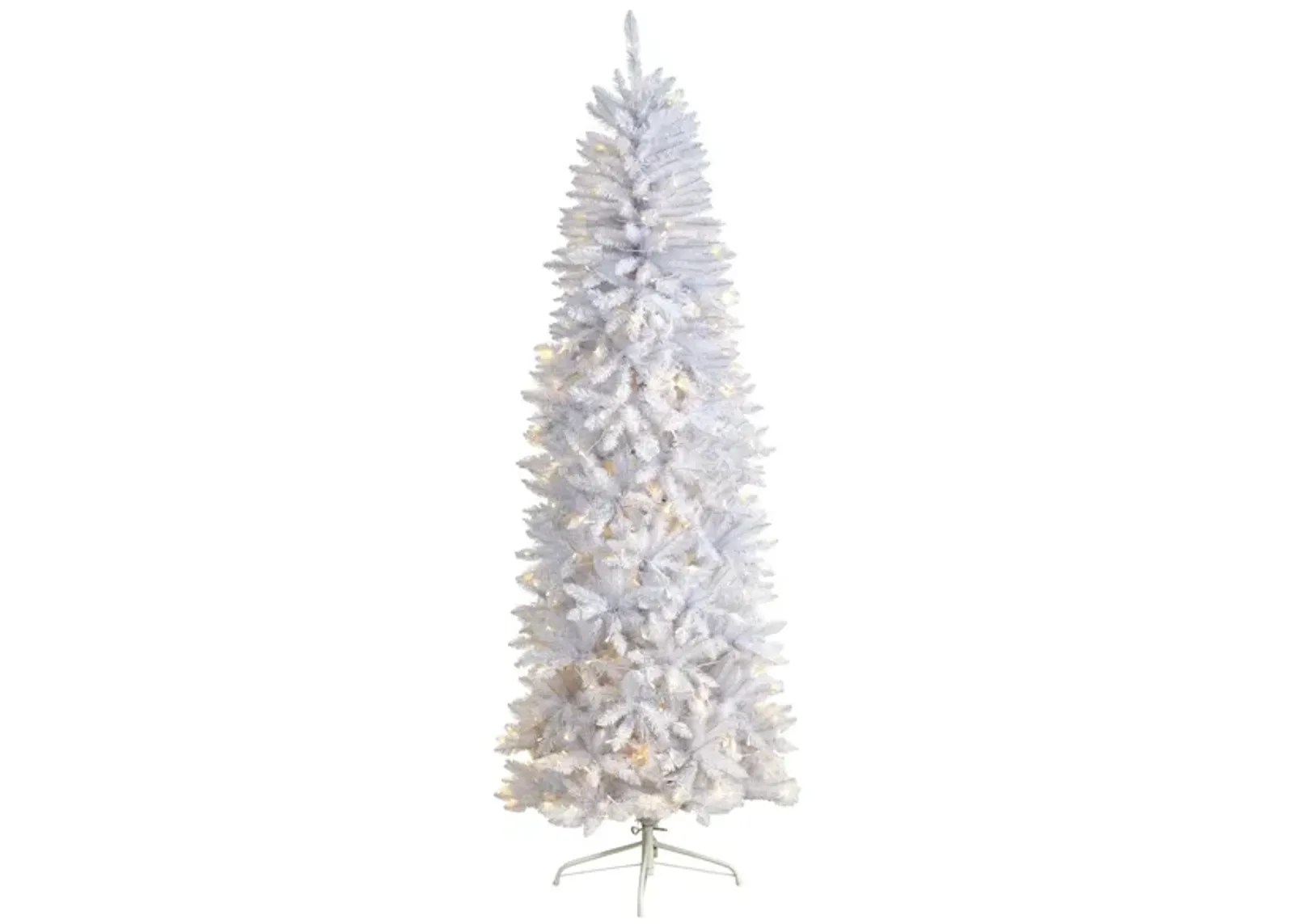 7' Slim White Artificial Christmas Tree with Warm White LED Lights and Bendable Branches in White by Bellanest