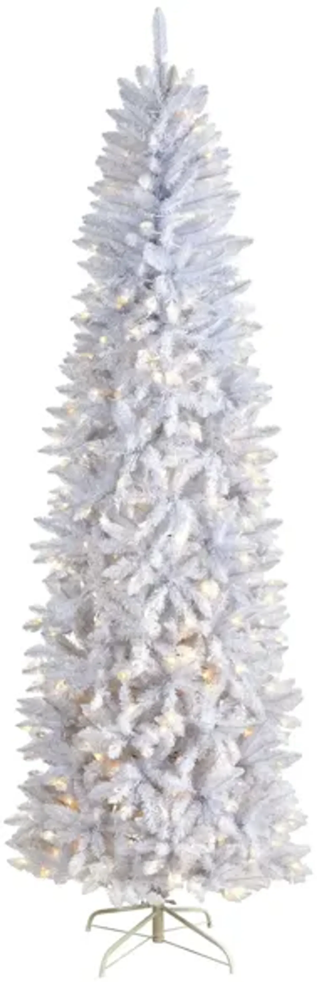 8' Slim White Artificial Christmas Tree with Warm White LED Lights and Bendable Branches