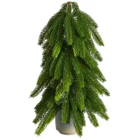 17" Christmas Pine Artificial Tree in Decorative Planter in Green by Bellanest