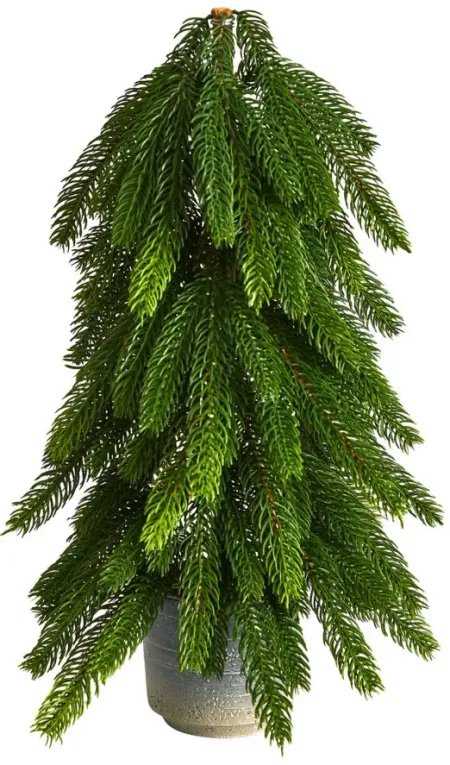 17" Christmas Pine Artificial Tree in Decorative Planter in Green by Bellanest