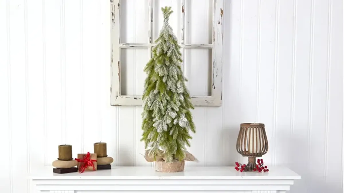 35" Flocked Down Swept Artificial Christmas Tree in Burlap Base