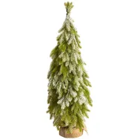 35" Flocked Down Swept Artificial Christmas Tree in Burlap Base in Green by Bellanest